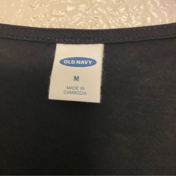 Old Navy long Sleeve crew neck crochet boho black rayon blouse peasant top M - Picture 6 of 10